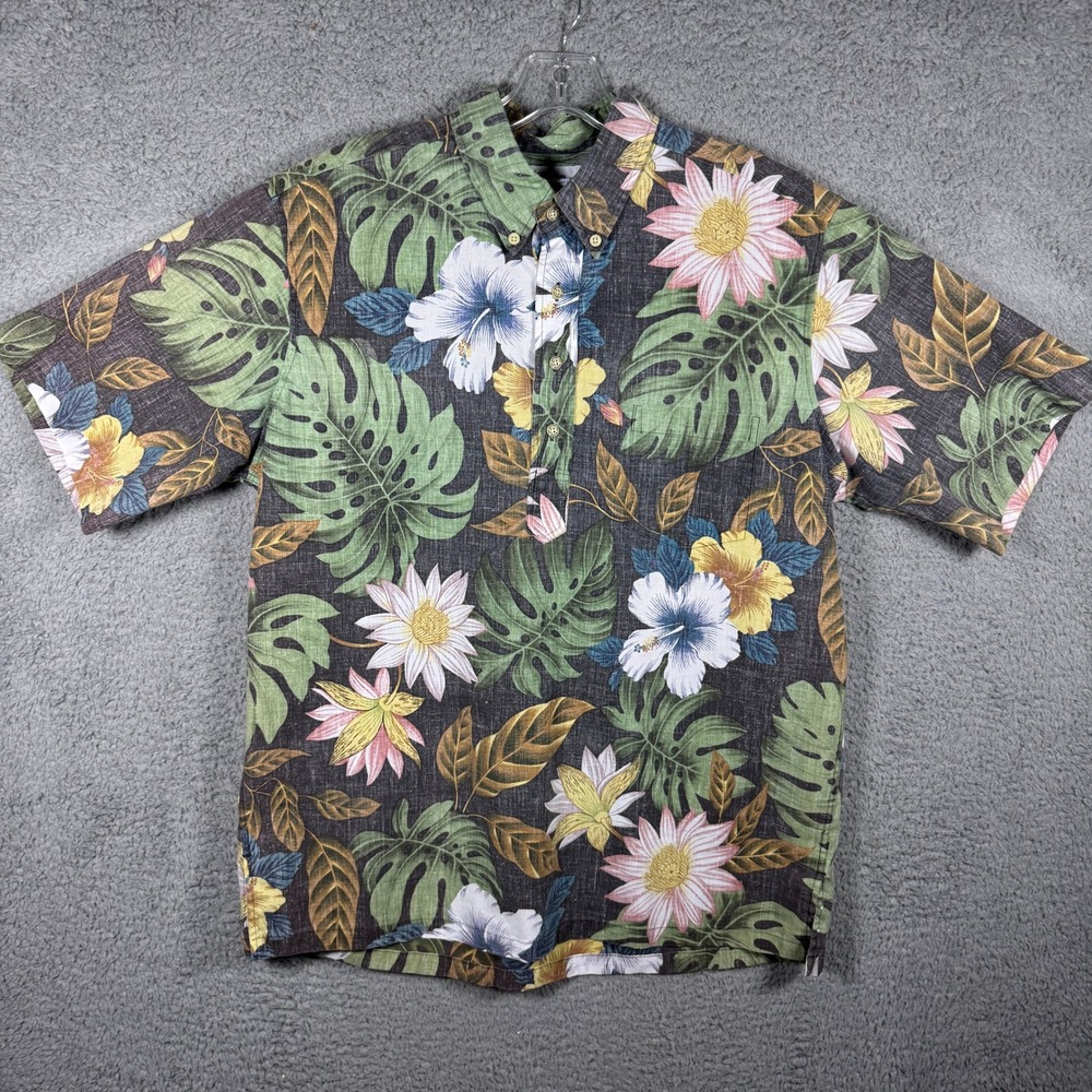 Reyn Spooner Mens Large Floral Monstera Hawaiian Pullover Shirt Charcoal Gray
